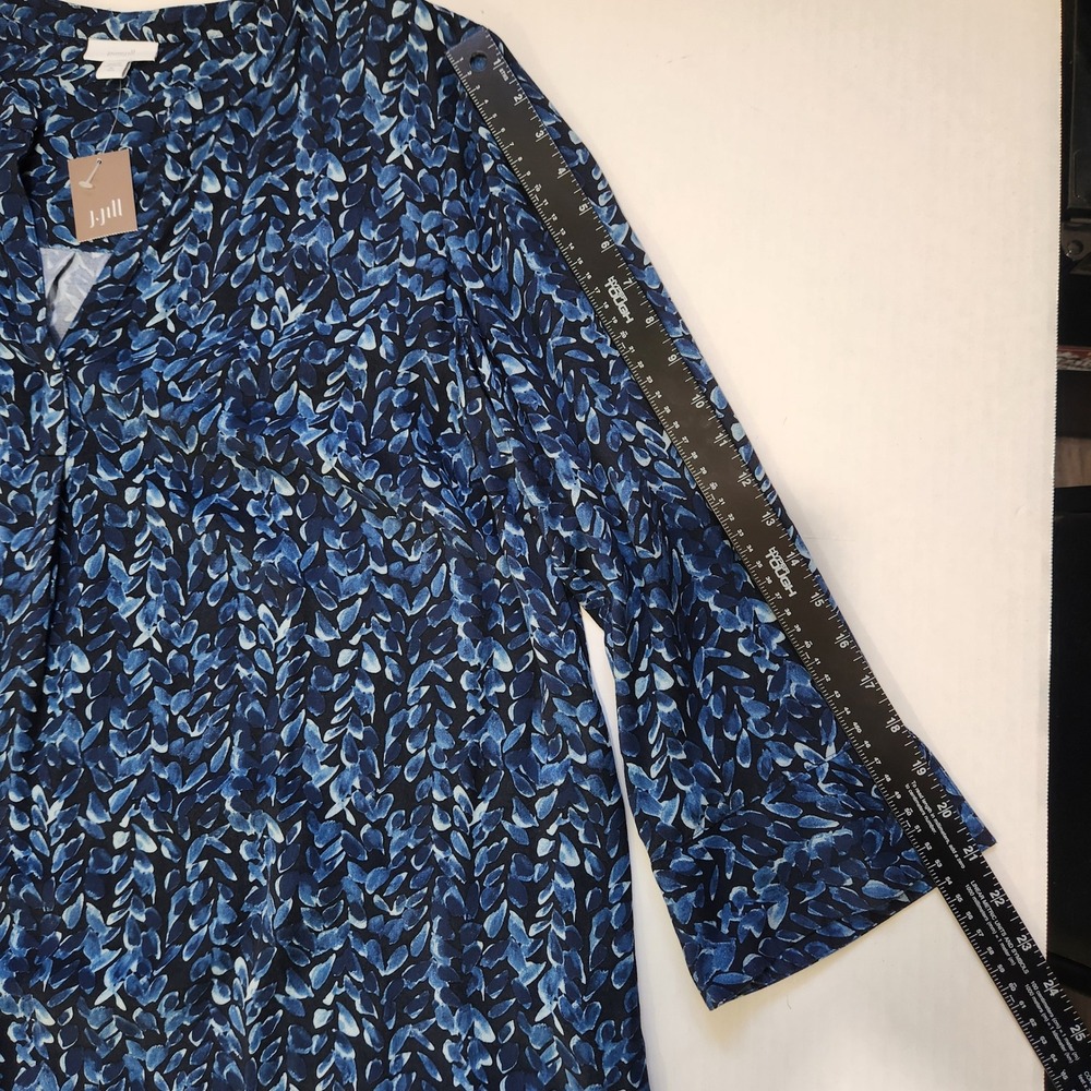 Pure Jill J. Jill Blue Leaf Print Viscose Midi Dress XL Tall NWT Long Sleeve - Picture 8 of 11